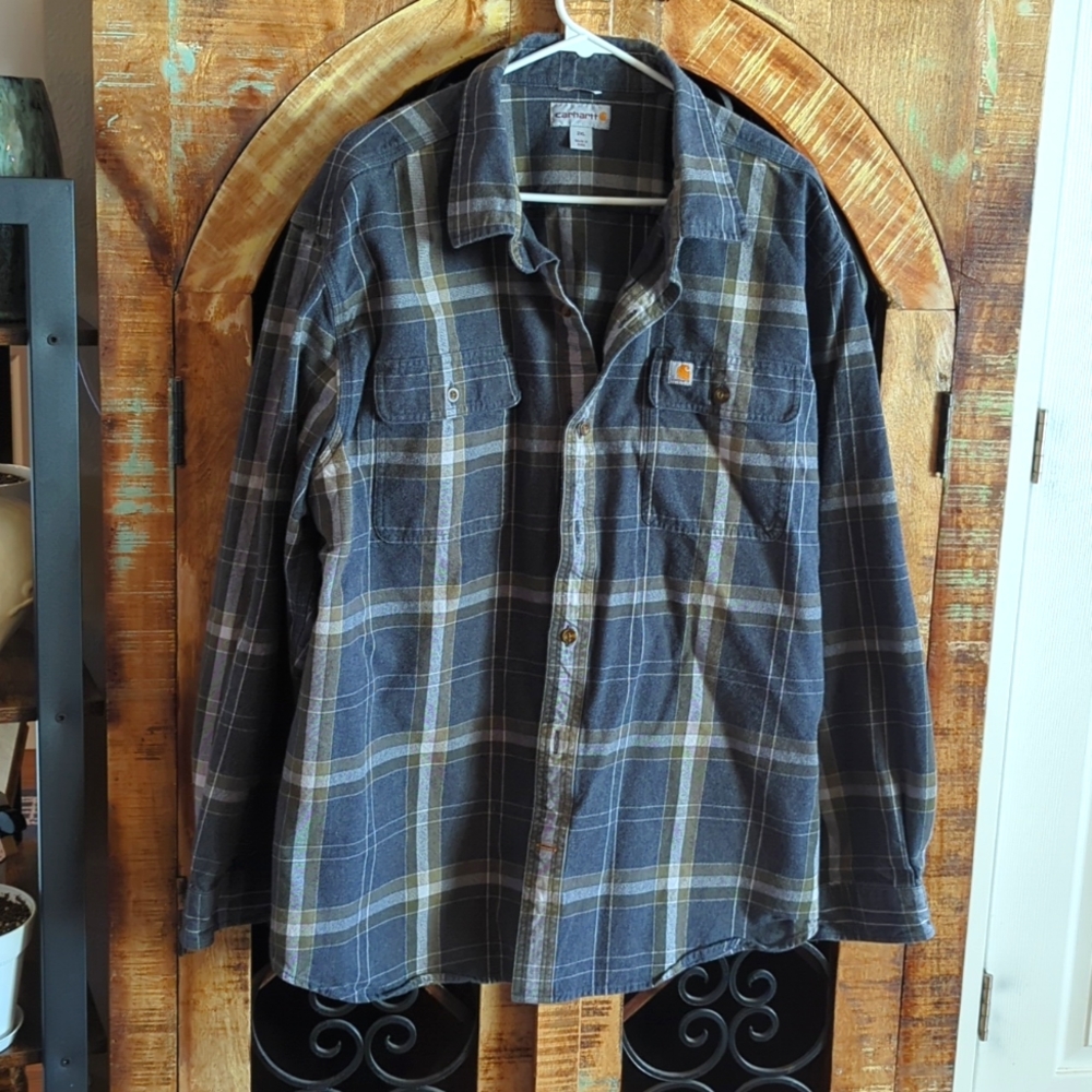 Carhartt Original Fit Heavyweight Flannel Shirt. 2XL. Gray & Green.